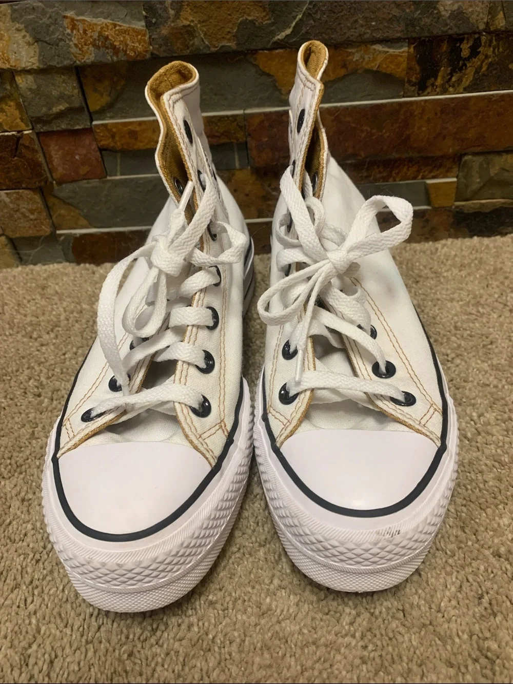 Converse   White High Top Sneakers with Black Trim